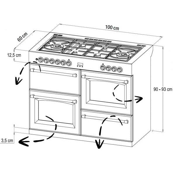 STOVES PRECISION S1000 Deluxe GTG DF Gas auf Glas Edelstahl/Schwarz