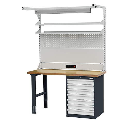 Banco da lavoro in linea con struttura superiore, LxH 1500x2110 mm